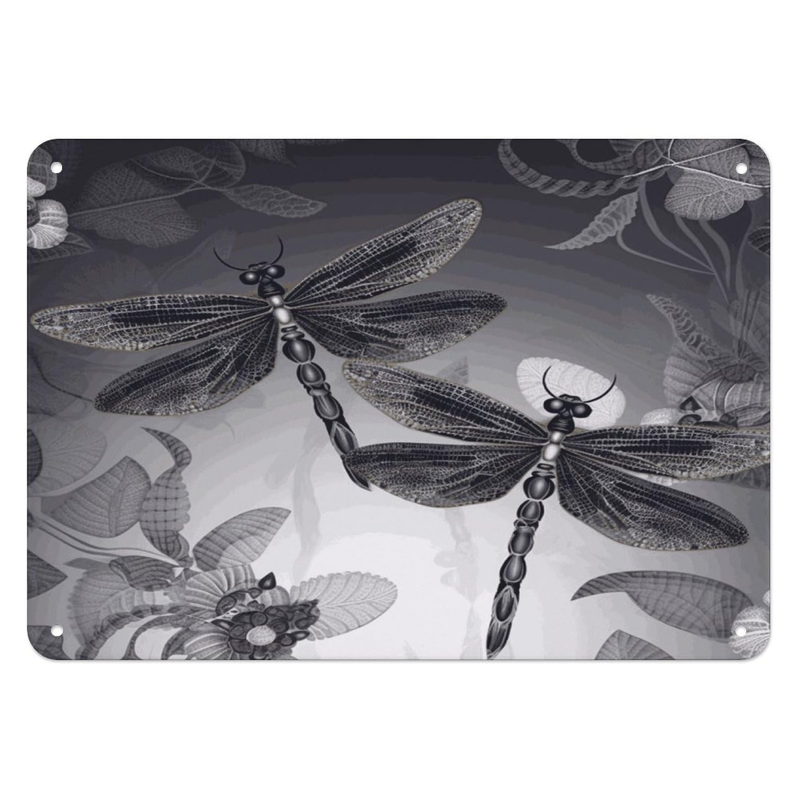 Fodpand Style Dragonflies Grey Retro Vintage Metal Tin Sign,Wall Art Decor Garden Plaque Poster For Bedrooms Yard Bars Pubs Patios Porches 7.9X5.5 Inch