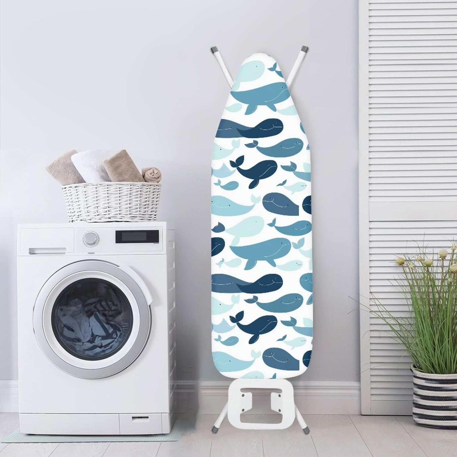 Padded Ironing Board Covers 18 X 49 Light Blue Whale Ironing Board Pad and Cover Thick Replacement Drawstring Tightening & Lock, Easy Fit, Scorch & Stain Resistant, Non Slip