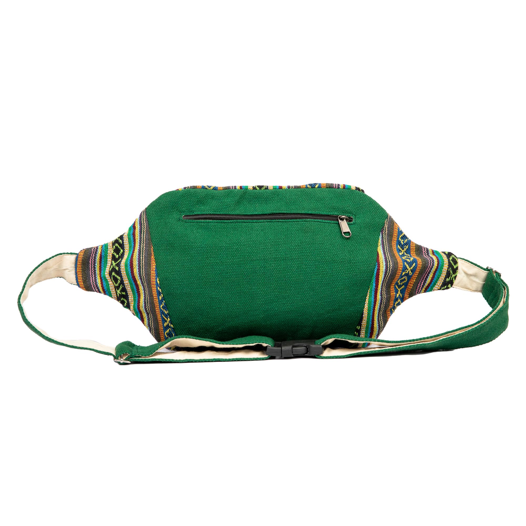 Freakmandu Umweltfreundliche Bauchtasche im Boho-Hippie-Stil, Hanftasche, zum Wandern, Laufen, Joggen, Weiß, Grün mix, Adjustable Size, Hüfttaschen