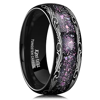 Tungsten Carbide Rings For Men, 8mm Gunmetal/Black Wedding Band Inlay Blue & Green/Red/Orange Sand, Dome High Polished - Suitable For Daily Wear, Comfort Fit Size 7-14