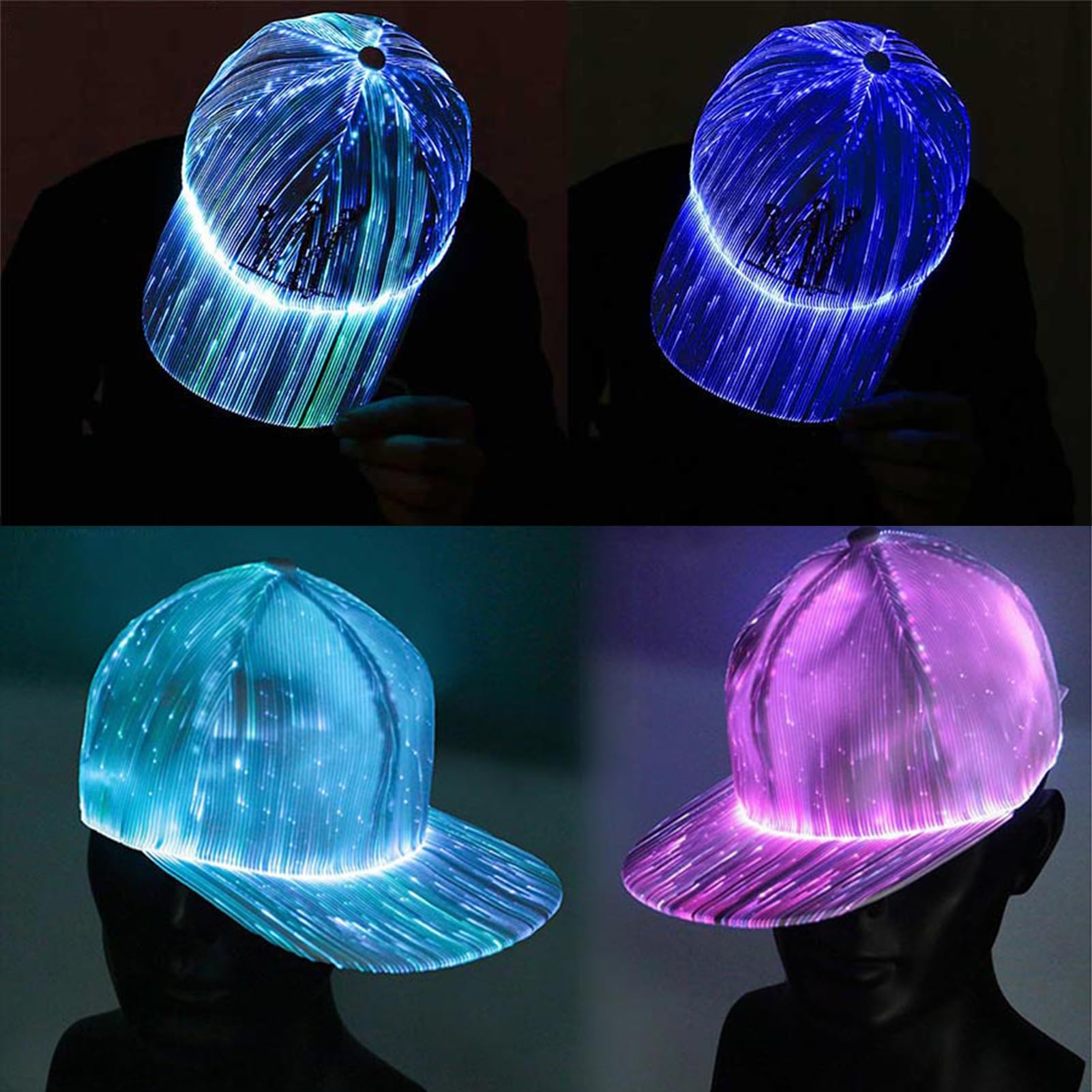 Czapka LED świecąca czapka z daszkiem, ładowana przez USB, świecąca w ciemności, impreza, migająca czapka z włókna, hip-hopowa, świecąca czapka, Halloween, migająca czapka na imprezę,