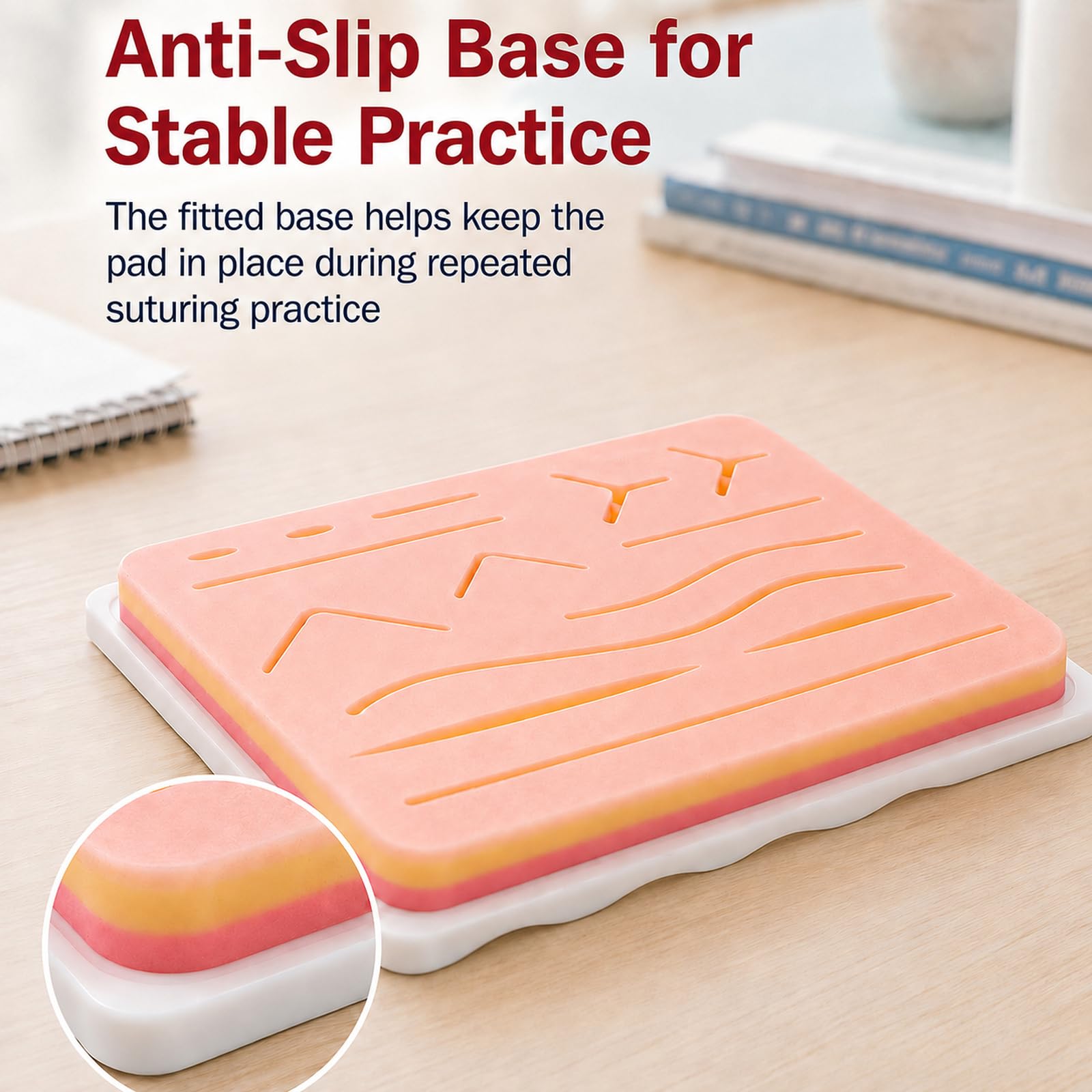 Medarchitect Suture Pad, 3-Layer Silicone Practice Pad with Anti-Slip Base — Amazon image 4