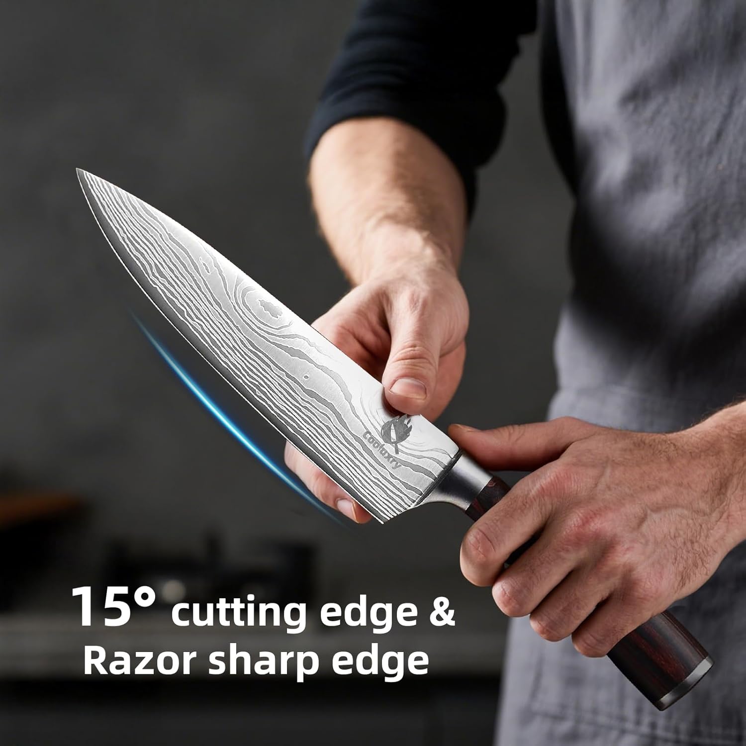 Professional Chef Knife - 8 Inch High Carbon Stainless Steel Kitchen Knife with Ergonomic Pakkawood Handle for Precise Cutting - Image 3