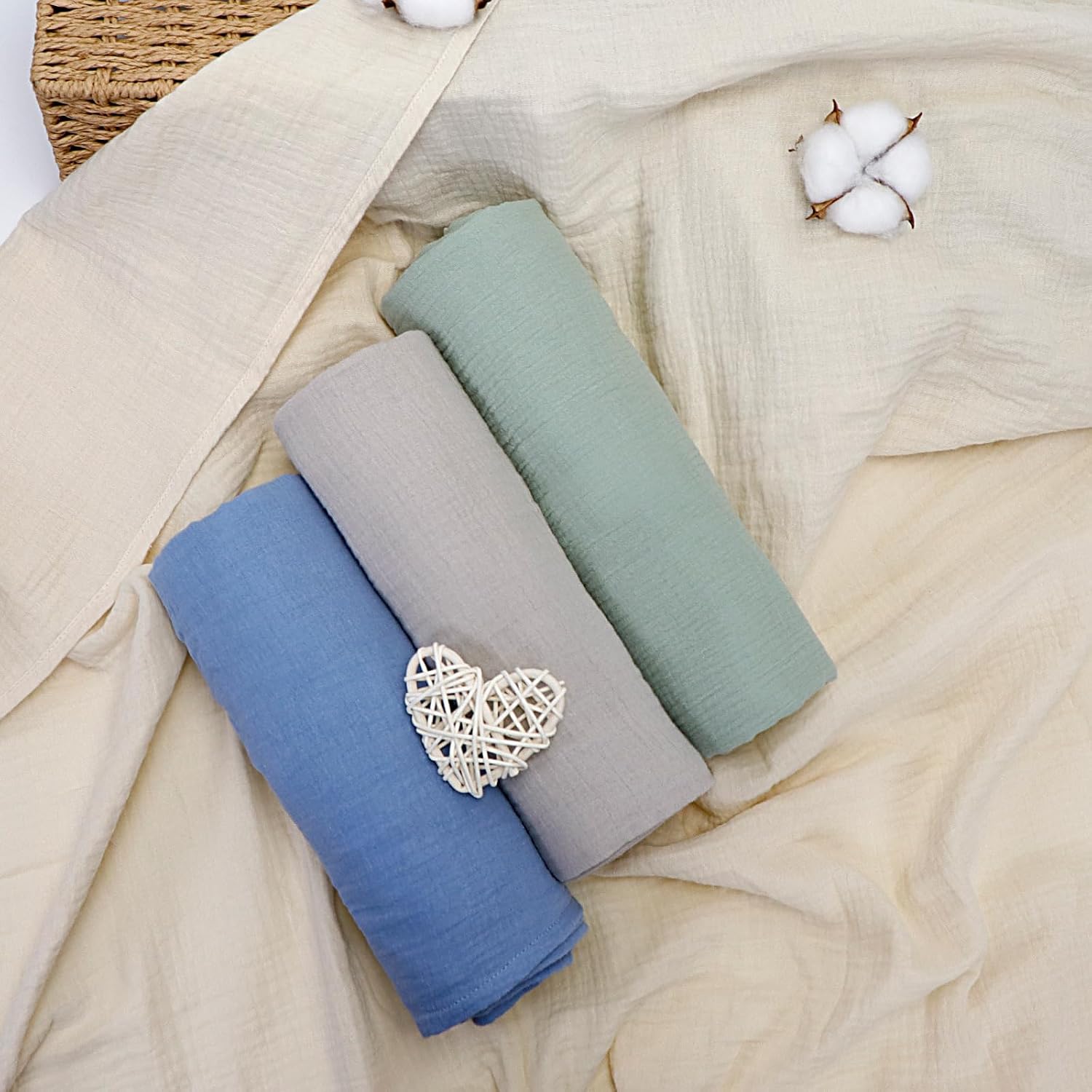 Baby Swaddle Blanket Neutral - Lightweight and Breathable Muslin Swaddles for Newborns - Receiving Blanket for Baby Boys and Girls (Bluegreen, 3pack)