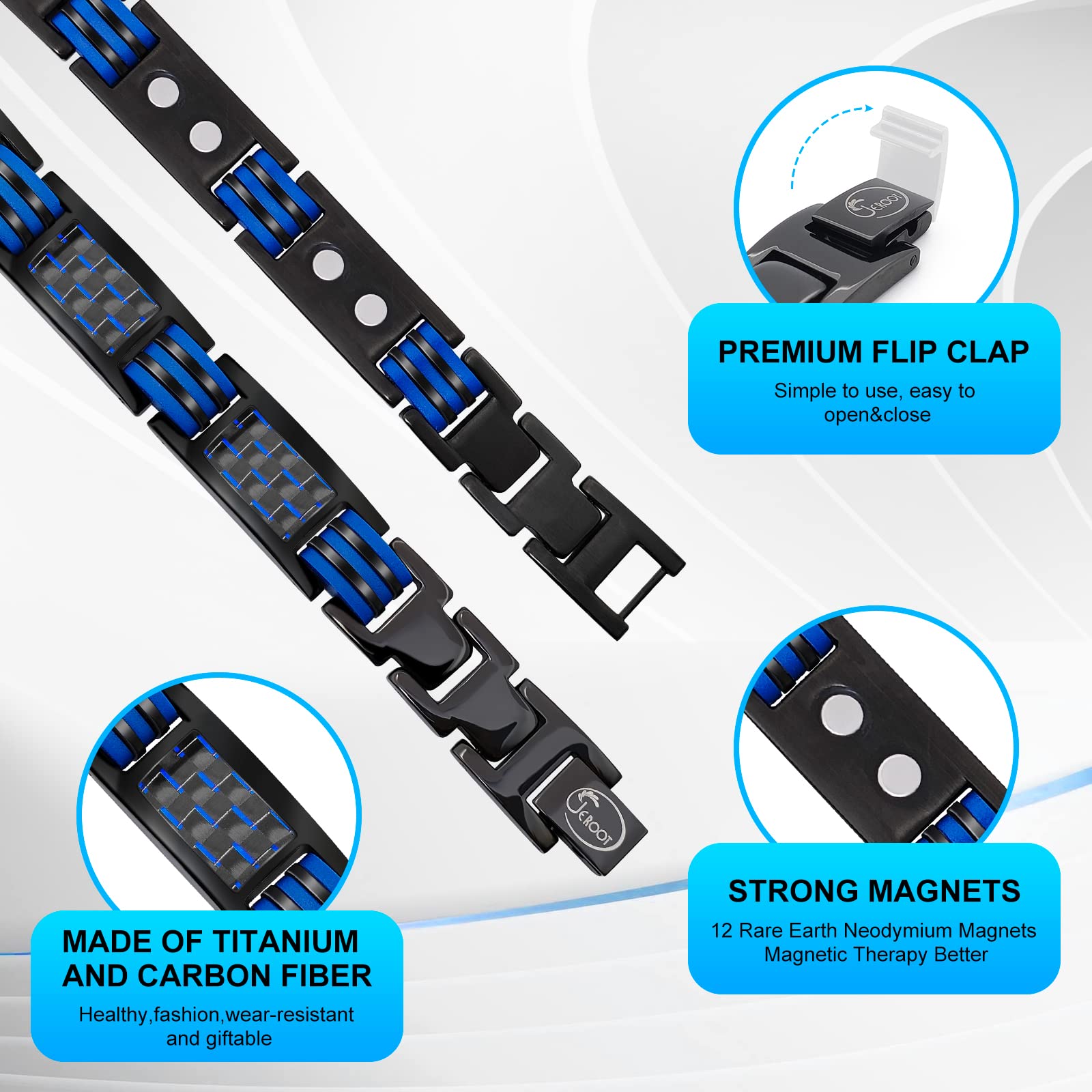 Braccialetto Magnetico Uomo In Titanio - 3500 Gauss, 44 Magnetini, Regolabile, Design Elegante - Foto 11