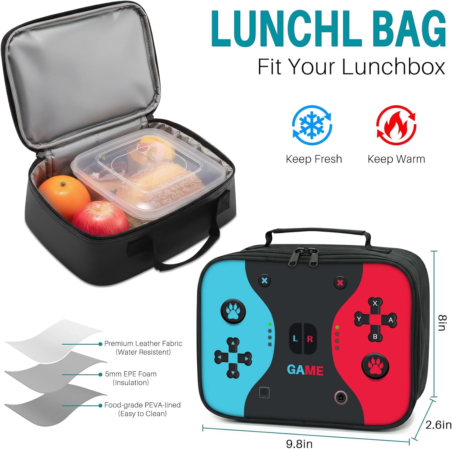 3Pcs Boys Gaming Backpack Set, 17 Inch Game Controller School Backpack with Insulated Lunch Box Pencil Case, Water Resistant Elementary Bookbag Set for Kids Teens Back to School