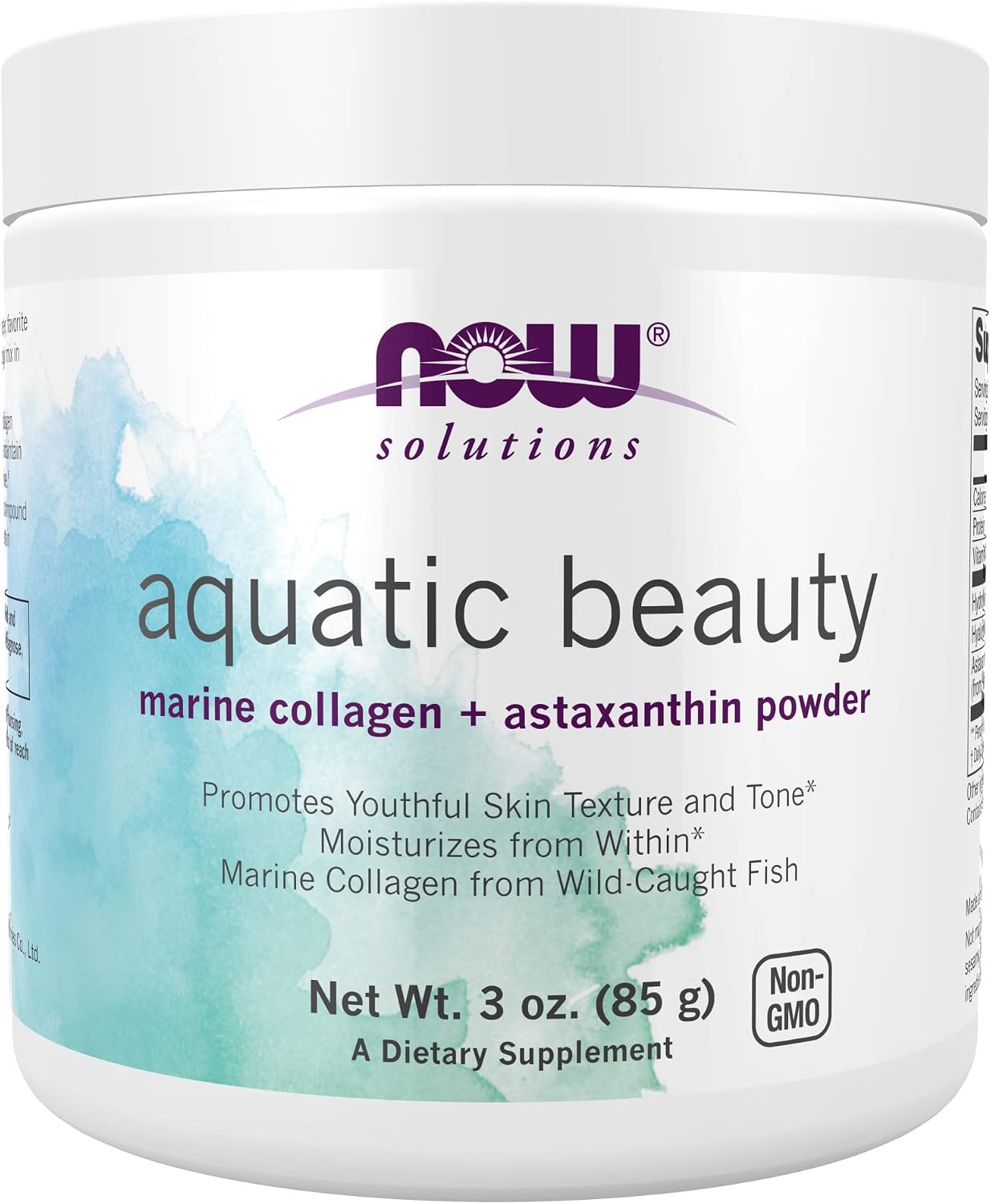 NOW Solutions, Aquatic Beauty Plus Marine Collagen From Wild-Caught Fish and Astaxanthin Powder, 3-Ounce