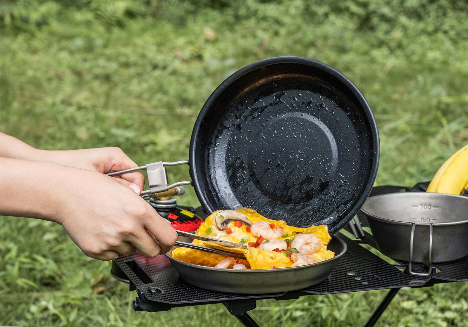 Poêle De Camping Pliante - 20 Cm, Anti-adhésive - Pour Randonnée, Pique-nique, Feu De Camp - 6