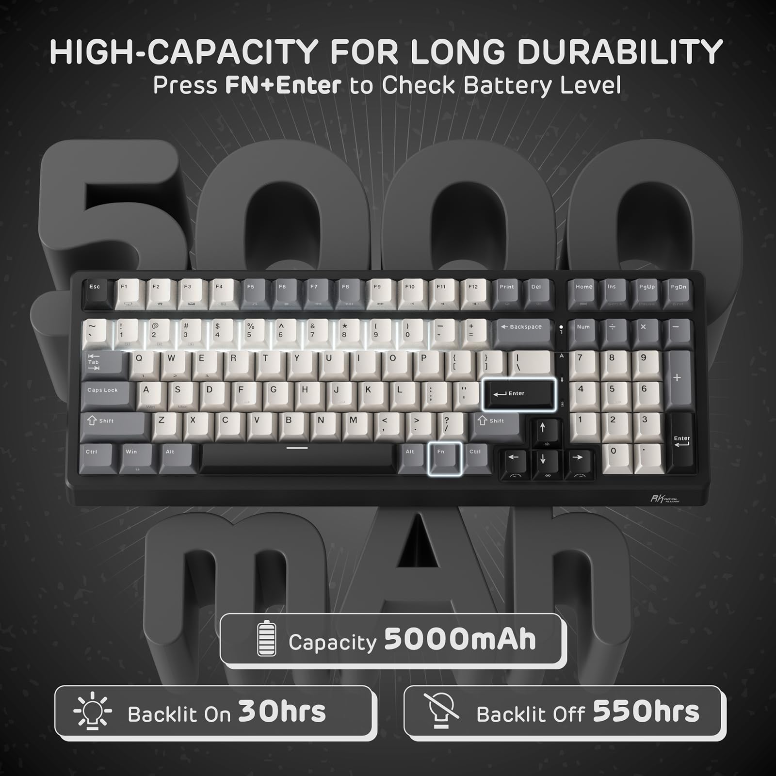 RK ROYAL KLUDGE Tastiera meccanica wireless F99 con tastierino numer, Tri-Mode Hot Swap 95%100 tasti Tastiera da gioco BT/2.4G/USB-C, software Pro, batteria 5000mAh, interruttori beige tattili