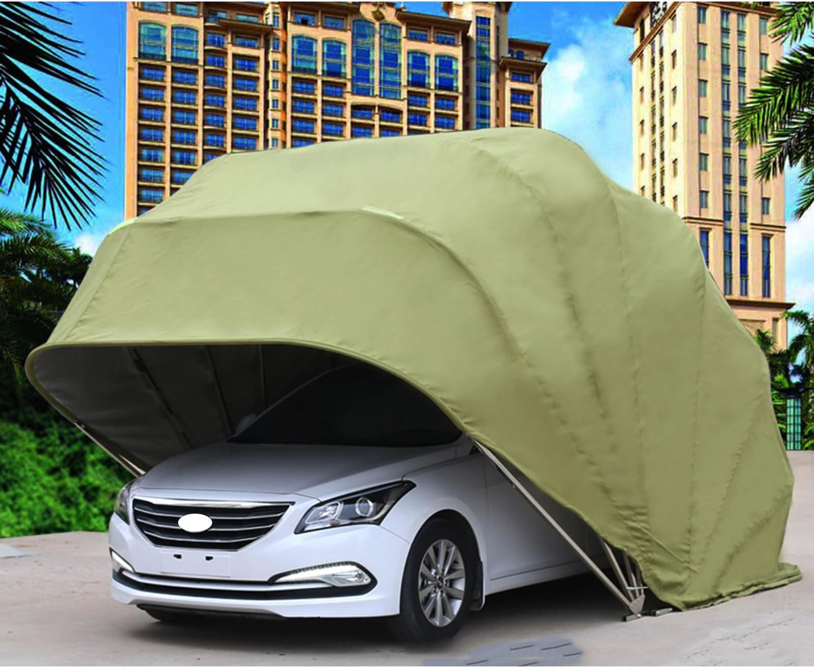 Heavy Duty Carport, Semi-Automatic Foldable Car Shelter Portable Garage, Retractable Car Awning With Metal Frame For Car, Truck, Boat, Car Canopy With All-Season Tarp(Green,18x8.2x7.5ft)