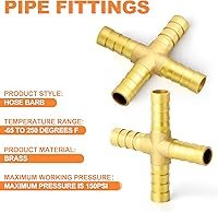 Vista 4 de GASHER 5 púas de manguera de latón de 1/2 pulgada, accesorio de manguera de 4 vías con 20 intersección de abrazadera