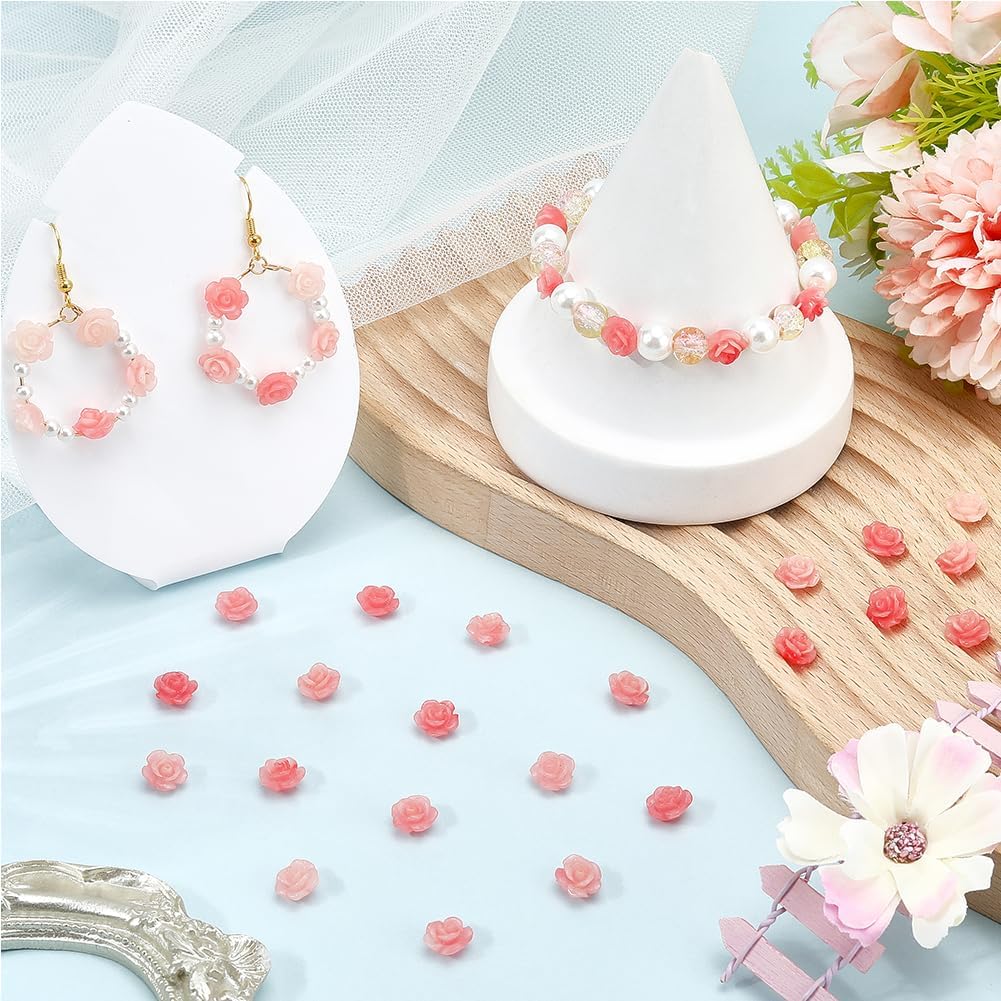 1 Box 80Pcs Pink Rose Flower Beads 10MM Rose Shaped Beads Bulk Loose Small Acrylic Romantic Plain Color Spring Floral Spacer for Jewelry Making Findings DIY Crafts Valentine Day Wedding Decor
