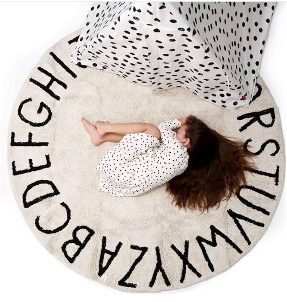 ABC Large Baby Rug for Nursery Kids Round Educational Alphabet Warm Soft Activity Mat Floor Area Rugs Cotton Non-Slip for Children Toddlers Bedroom 59inch