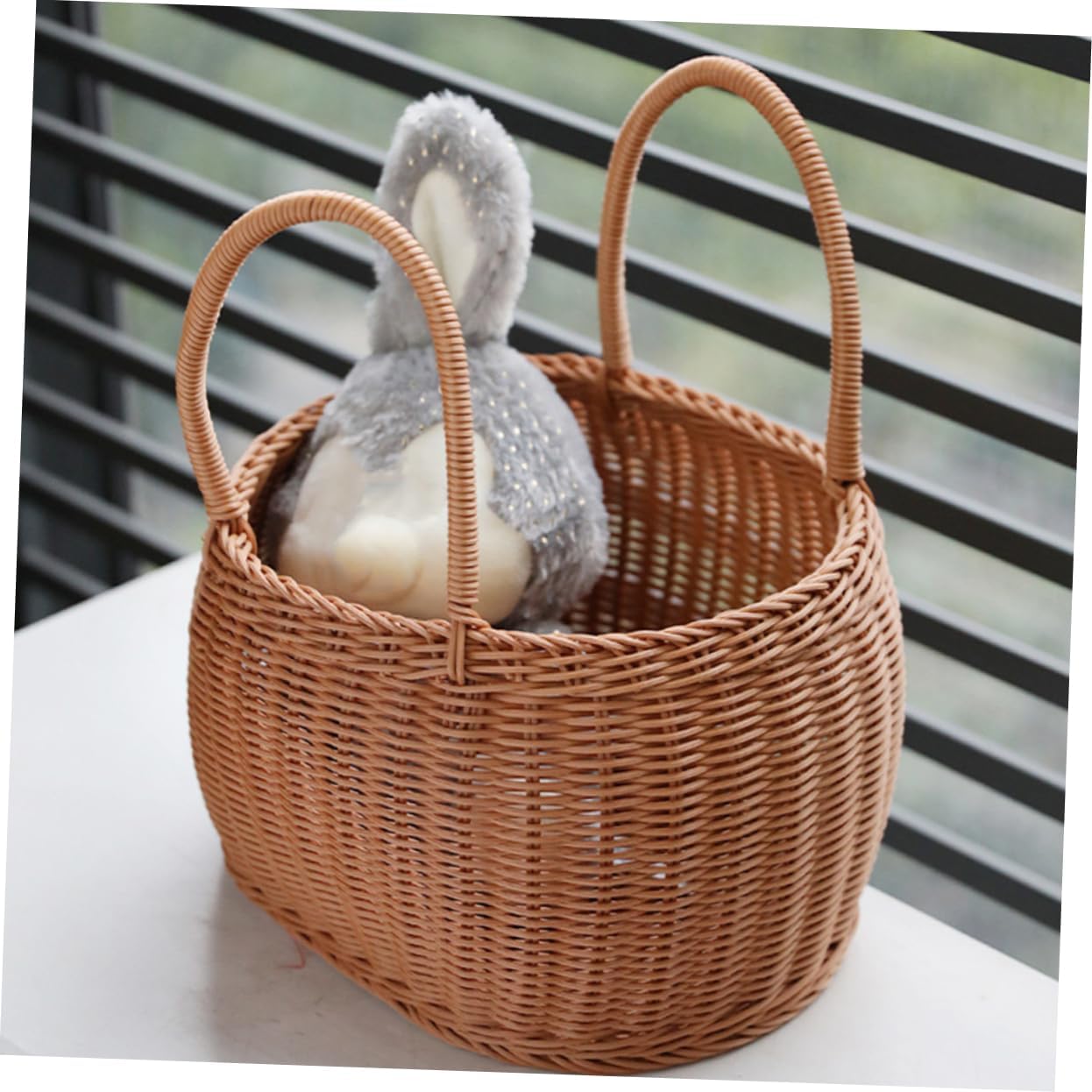 Generic Handmade Woven Storage Basket Picnic Basket with Handle Flower Woven Basket Fruit Basket Decorative Home Accessory