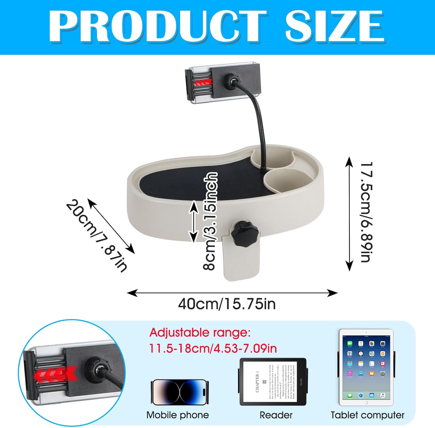 Hot Tub Table Tray with Adjustable Phone Holder, Nonslip Bathtub Table Tray Between 2.4-7.4" Hot Tub Accessories for Adults with 2 Cup Holders, Clip-on Pool Side Table for Above Ground Bathtub (Beige)