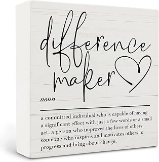 Difference Maker Definition Wood Box Sign, Thank You Appreciation Gift For Teacher Boss Leader Coworker, Office Decorations For Work, 5x5 Inches