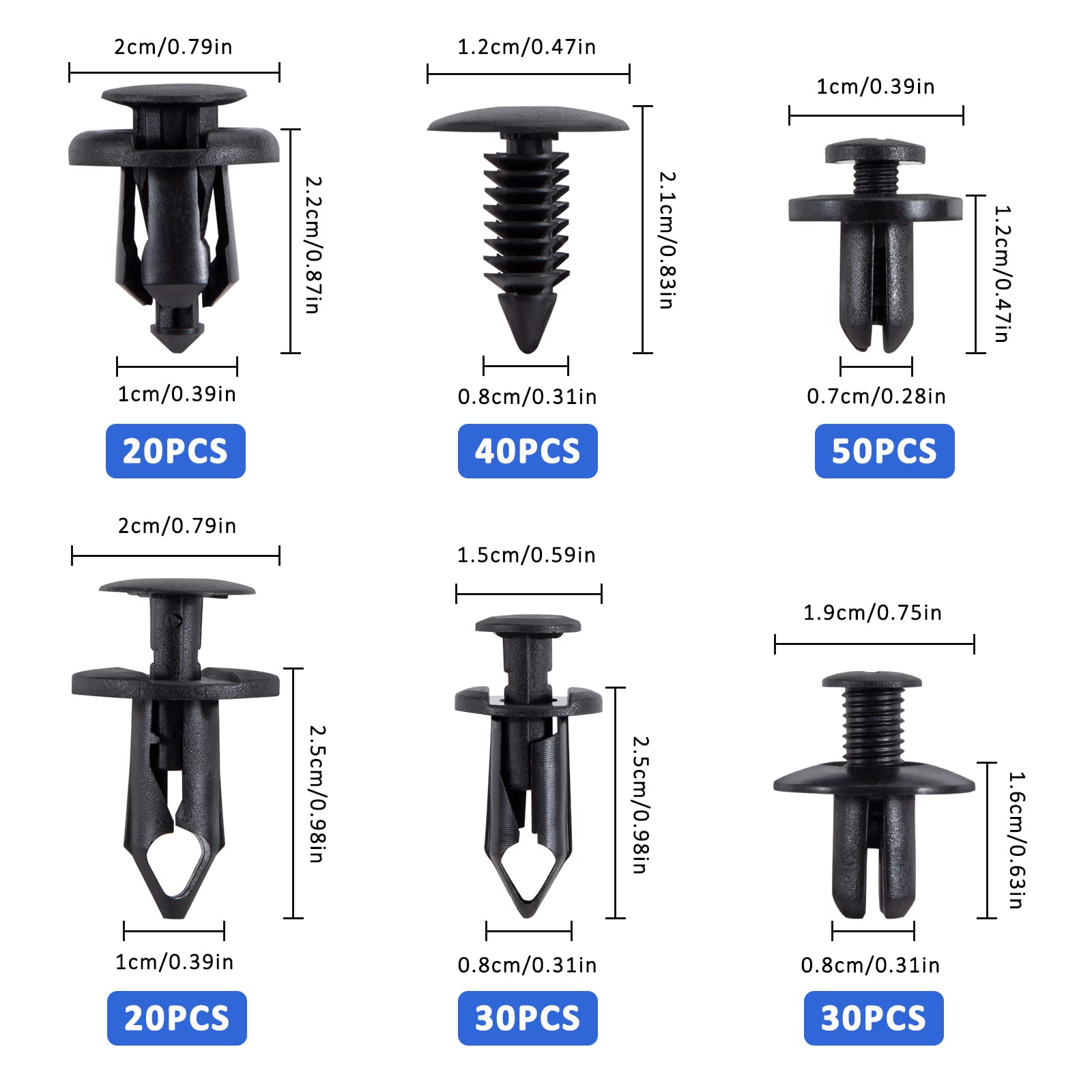 Auto-bevestigingsclips, 190 stuks, deurbekleding, klemmen, bumpers, sierlijsten, bevestigingsclips, spatbord, bumper, auto, kunststof klinknagels voor binnenuitrusting
