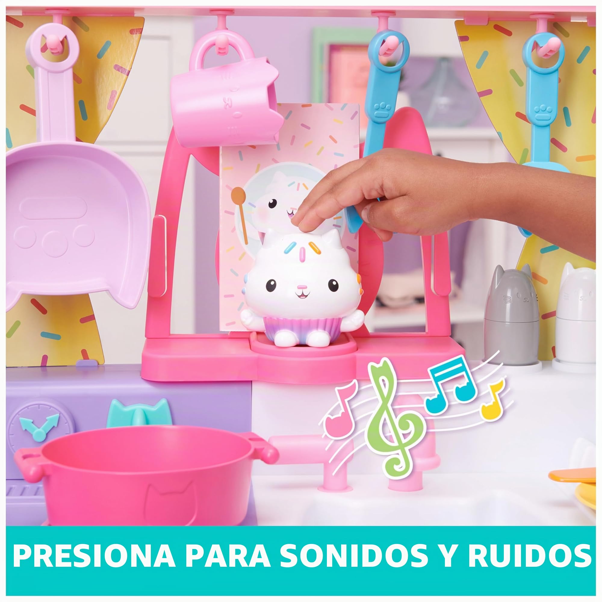 Gabby's Dollhouse, Cakey - Juego de Cocina para niños con Accesorios de Cocina, Comida de Juego, Sonidos, música y Juguetes para niños a Partir de 3 años