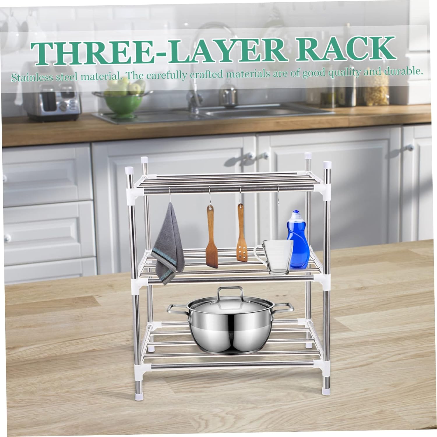 COLLBATH Stainless Steel Multi Function Storage Rack for Kitchen Shelving Unit for Organizing Cookware Dishes and More Versatile Kitchen Shelf for Home Organization