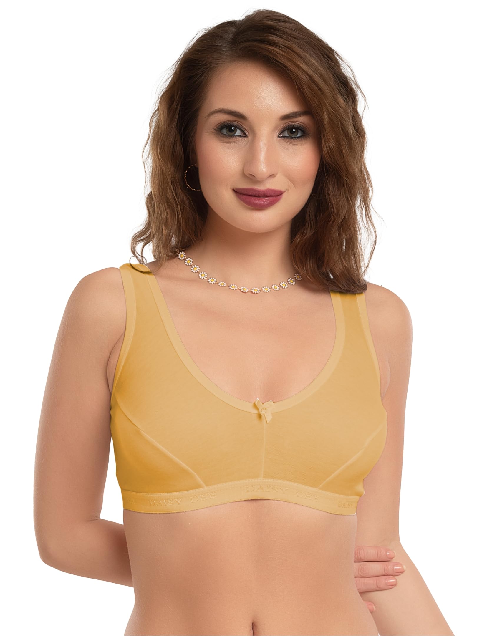DAISY DEE Women's Girls Cotton Easy Slip-On Bras Non-Padded Wirefree High Coverage Sleep Bra Comfortable Fit Everyday Sports Bra Home Bra - NLRA