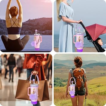 Stanley Cup Accessories Set, 10PCS Stanley Cup Decor Includes Stanley Straw Cover, Water Bottle Handle Strap, Silicone Stanley Cup Boot, Stanley Charms for Stanley Cup 40oz & 30 oz Tumbler, Purple
