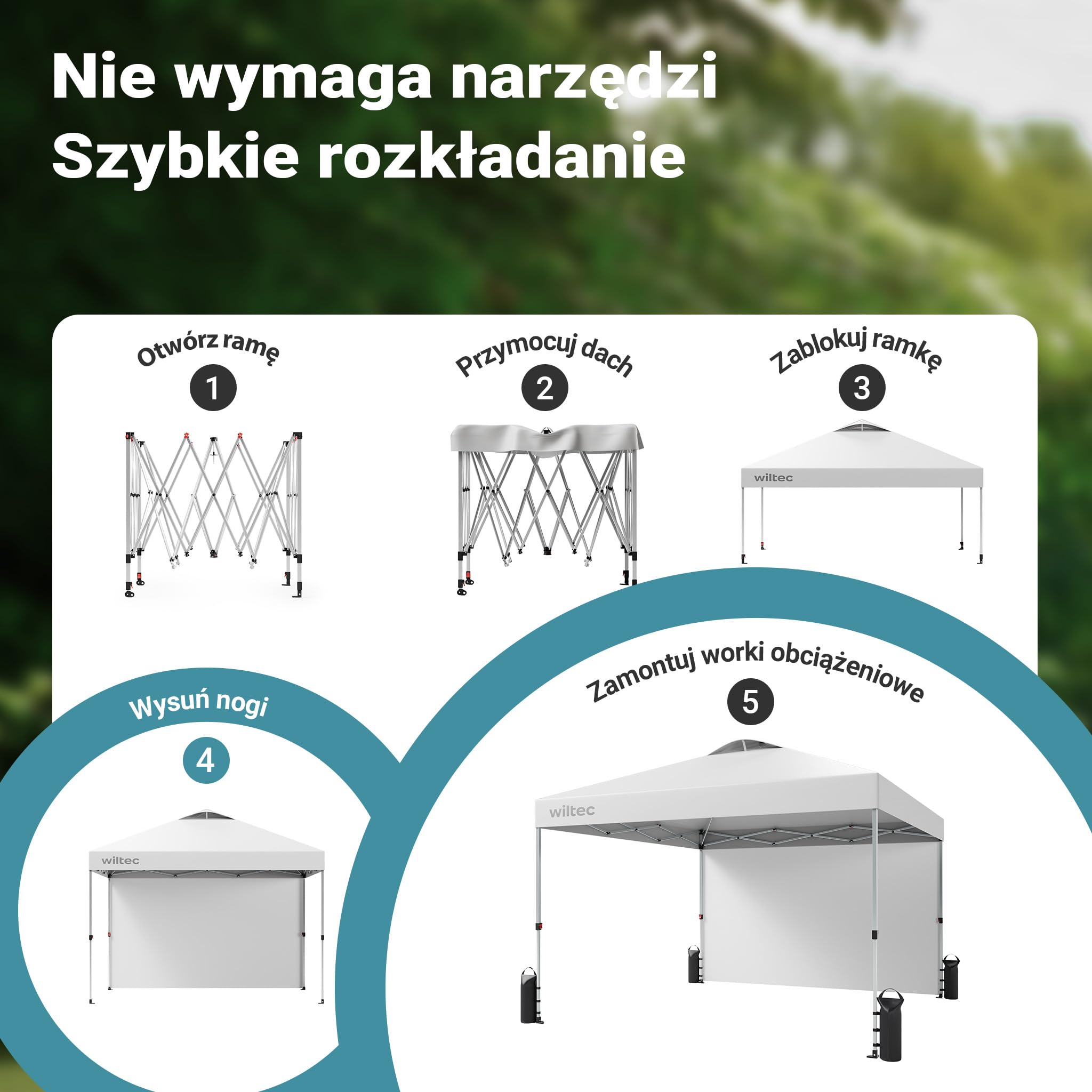 Wiltec Pop-up Pawilon imprezowy składany namiot ogrodowy handlowy ze ścianą biały 3x3m z kołami