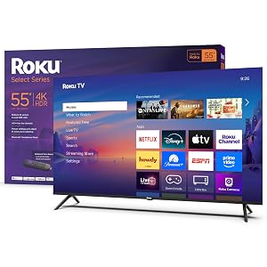 Roku Smart TV 2025 55-Inch Select Series 4K HDR TV Roku TV with Enhanced Voice Remote Flat Screen
