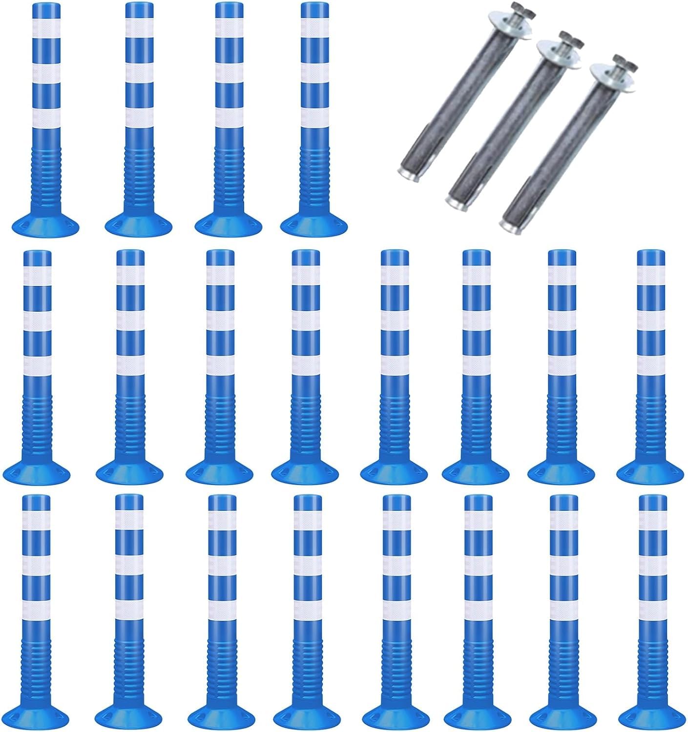 GTHTUHFD Traffic Post Safety Cone Barrier Cone 20 Pack Traffic Delineator Posts Set, 29.5In Tall Plastic Driveway Security Bollards For Streets Road Residential Garage, Refle,Blue