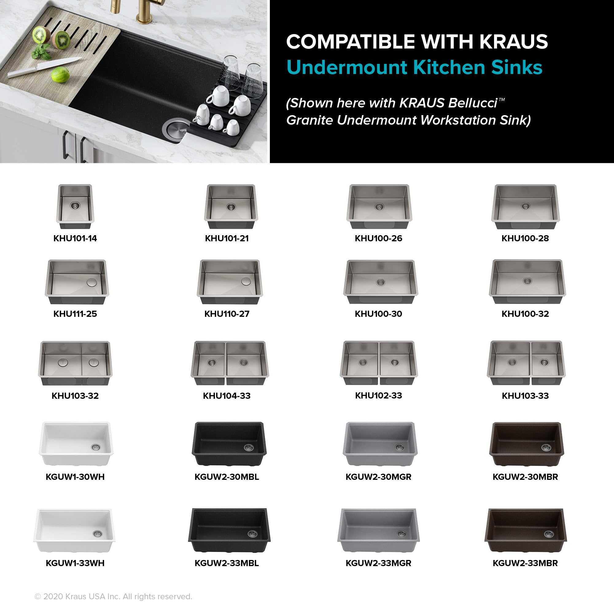Kraus KDM-10DB Kore Tapis égouttoir à vaisselle ou dessous de plat en silicone auto-drainant pour comptoir de cuisine, bleu foncé