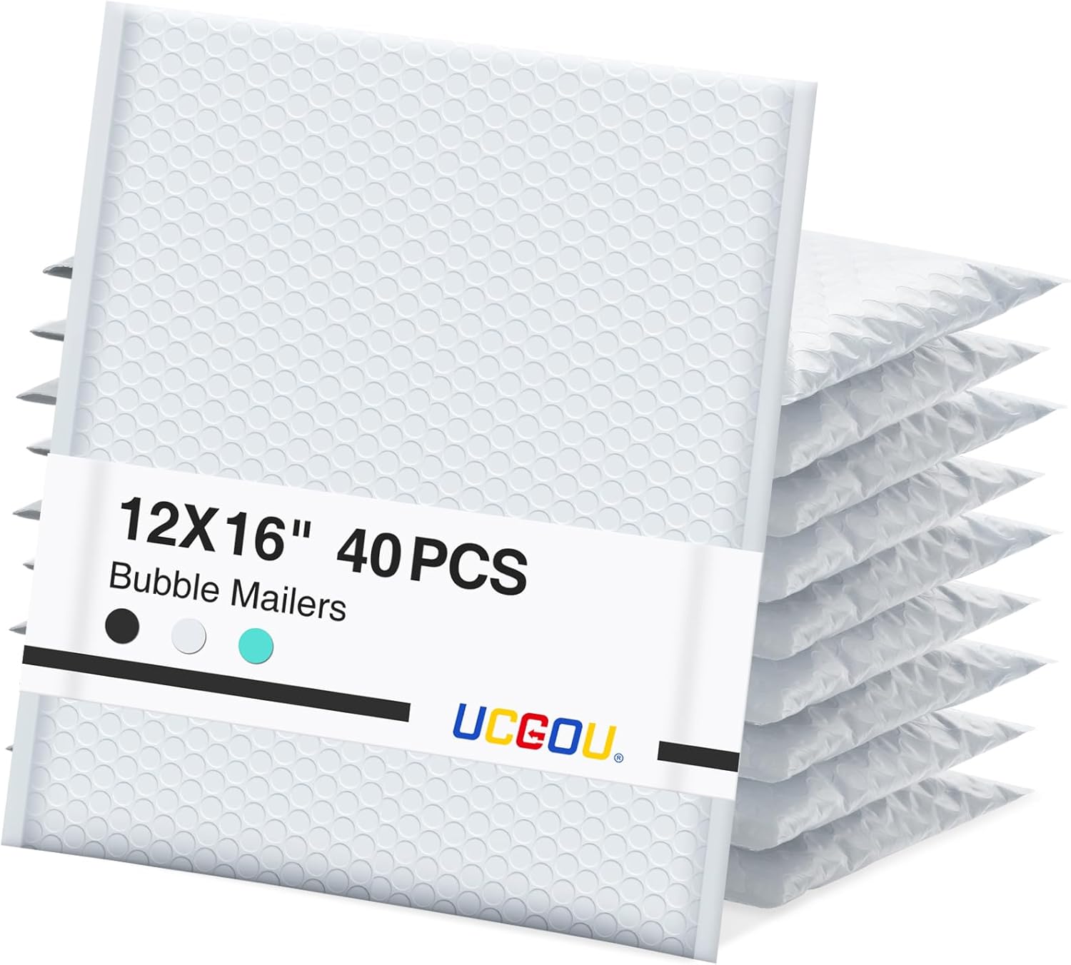 UCGOU Bubble Mailers 12x16 Inch 40 Pack Usable Size 12x15 Inch Large Padded Envelopes White Waterproof Packaging Bags for Shipping Self Seal Strong Adhesion Envelopes for Jewelry Makeup Supplies