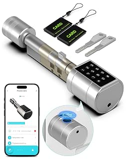 Eseesmart Türschloss Fingerabdruck, Fingerabdruck Schloss mit Zahlencode RFID Schlüssel APP, Elektrisches Smart Türschloss SchließZylinde Einstellbare Länge für 65-90mm Tür - Amazon product rated Grade A