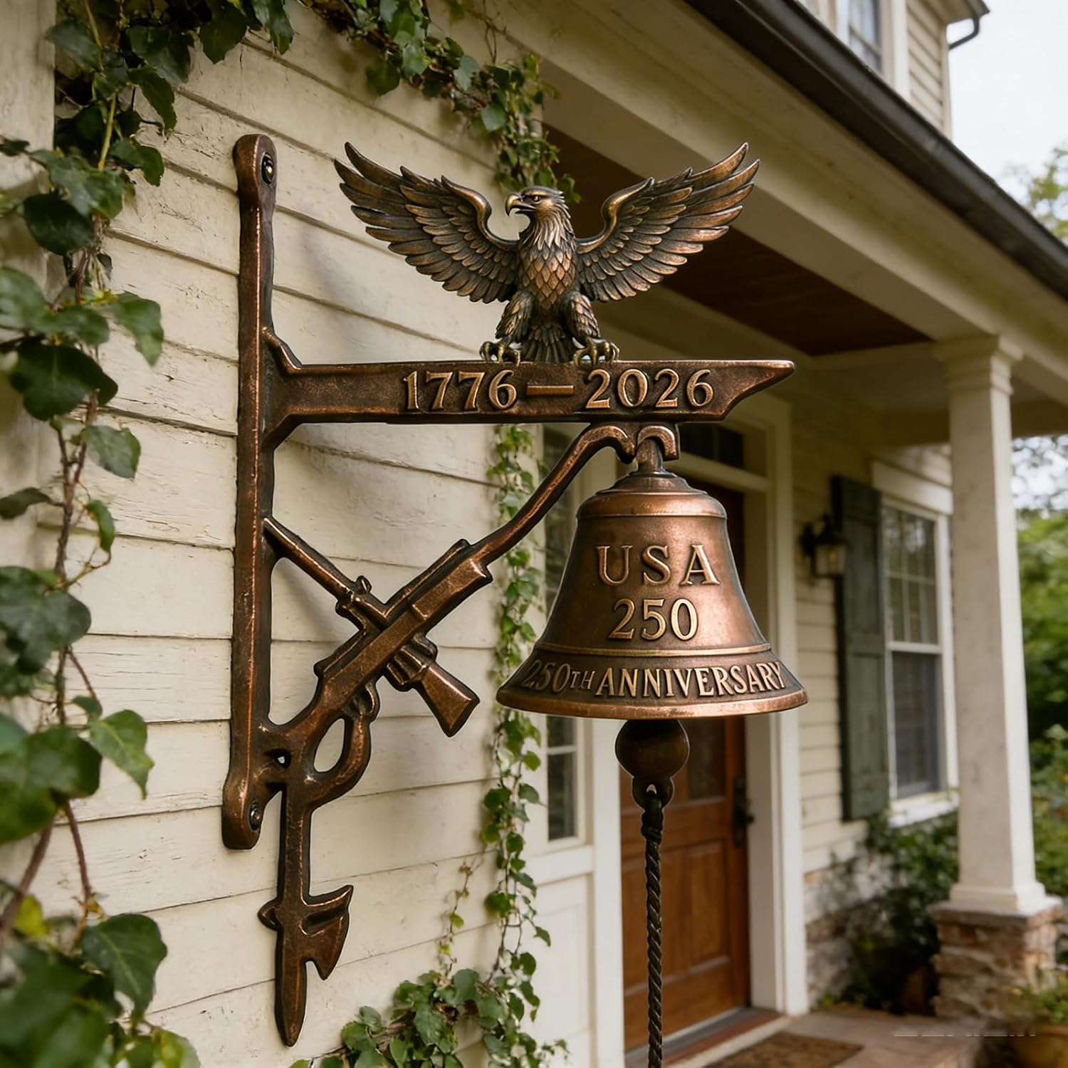 250th Anniversary USA Commemorative Doorbell - 1776-2026 USA Merchandise, Solid Cast Iron Wind Chime for Outdoor Decor, Durable 250th with Mounting Hardware for Garden & Patio