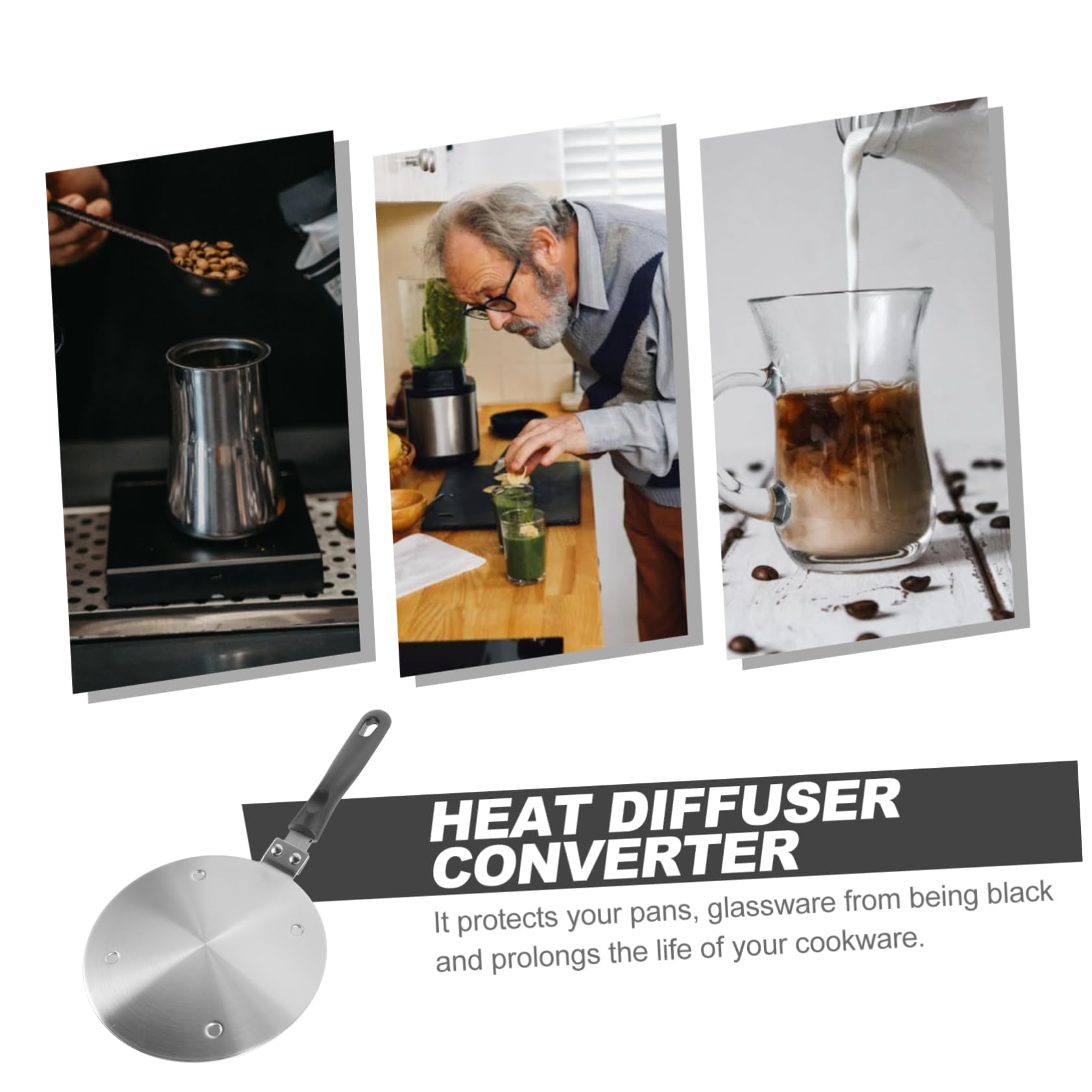Difusor de Calor Inoxidable para Cafeteras Adaptador de Inducción Mango Desmontable Compatible con Utensilios de Cocina para Cocinas de Inducción y Gas