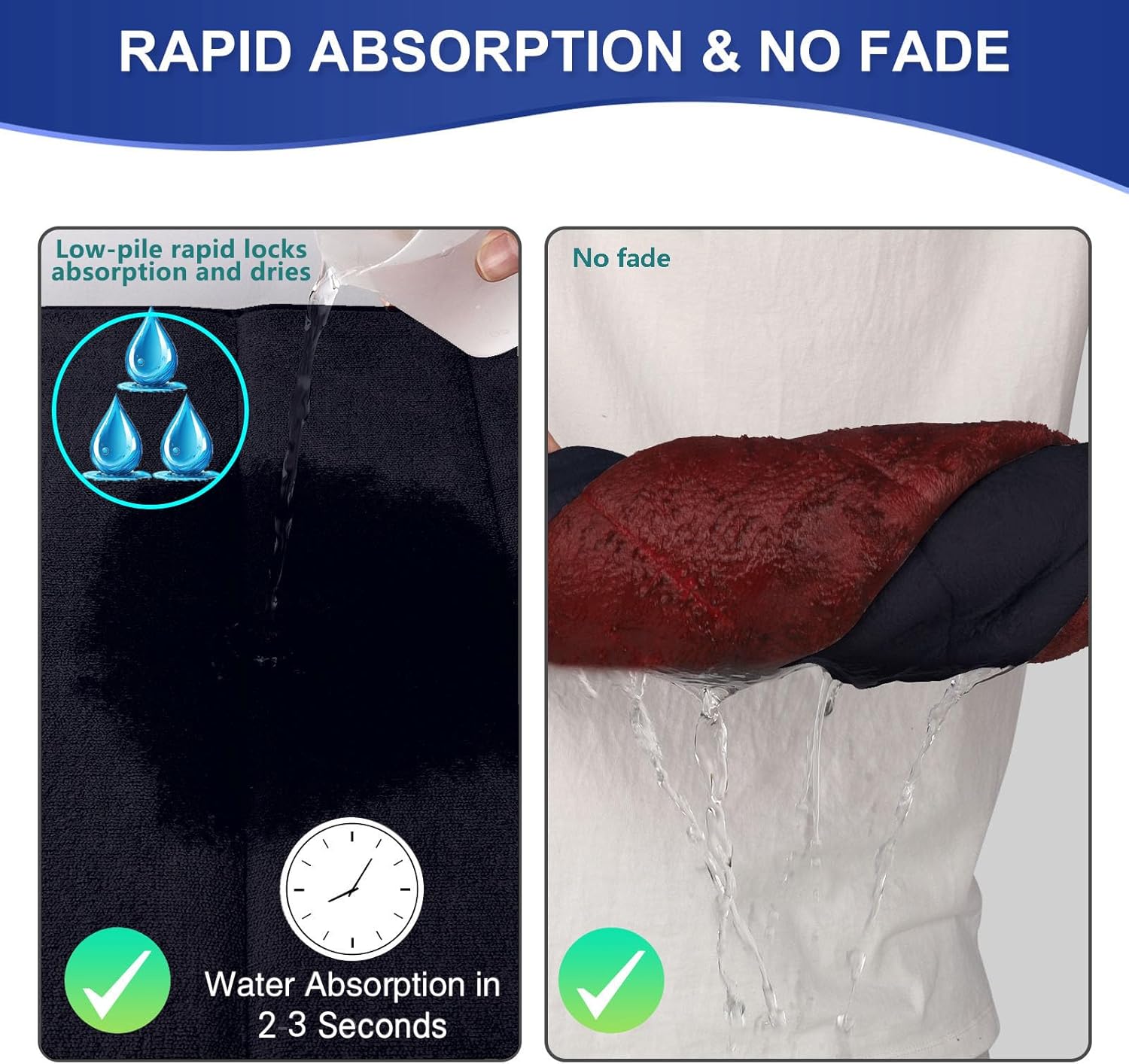 Memory Foam Bathroom Rugs Sets 3 Piece │ Extra Thick Soft Absorbent Non Slip Upgraded │Washable Toilet Bath Mat Shower Carpet for Bedroom, Living Room (Black, U Shape 24” X 24”+24” X 32”+17” X 48”) - Image 3