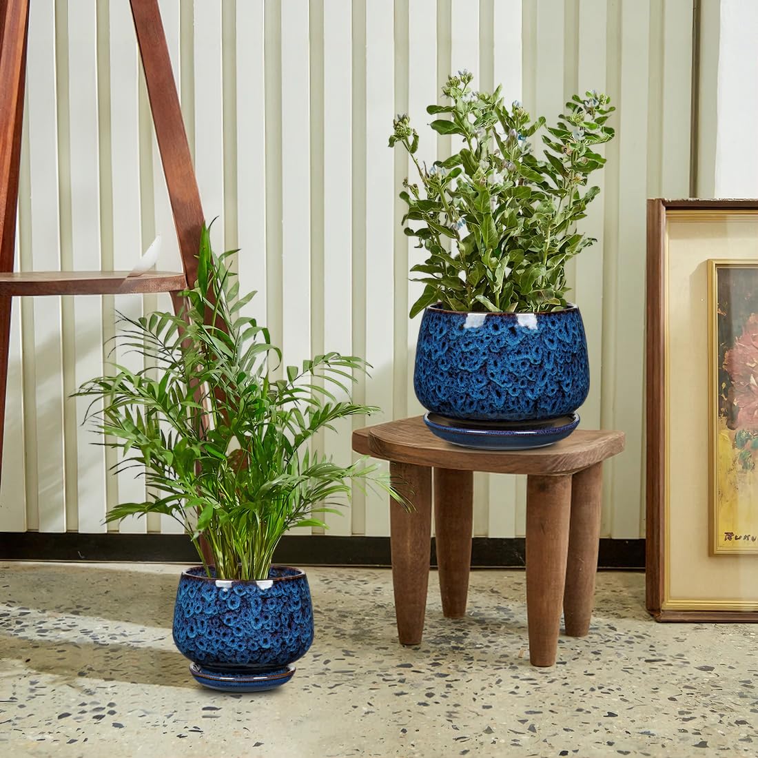 Oairse Diámetro 19 cm/15 cm Juego de 2 macetas de cerámica con almohadillas de drenaje, macetas para plantas de interior, decoración retro para juegos de contenedores de jardín al aire libre