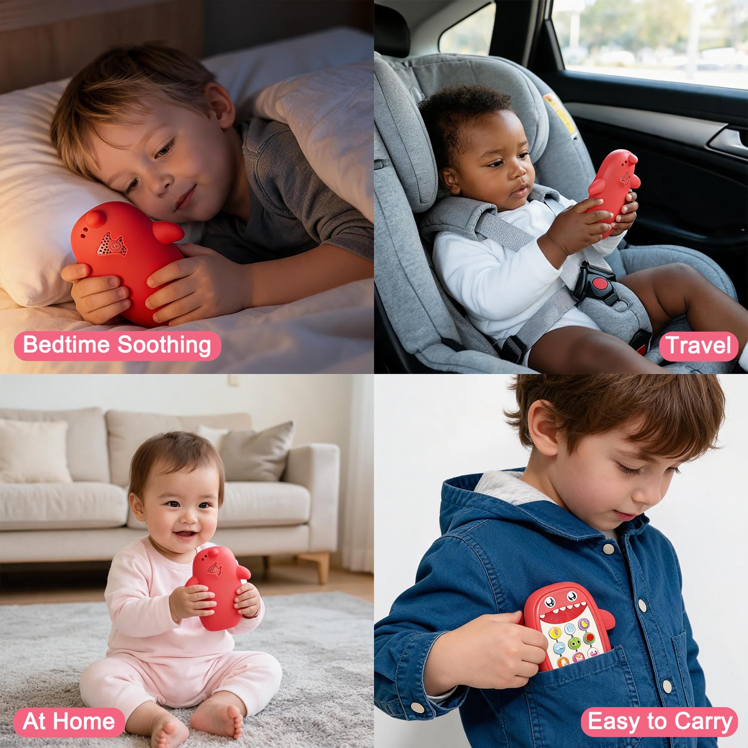 Sommer Spielzeug für zahnende Babys mit abnehmbarem Softcase, Lichter, Musik und verstellbarer Lautstärke, Spielen und Lernen für Kinder und Kleinkinder ab 18 Monaten (rot)