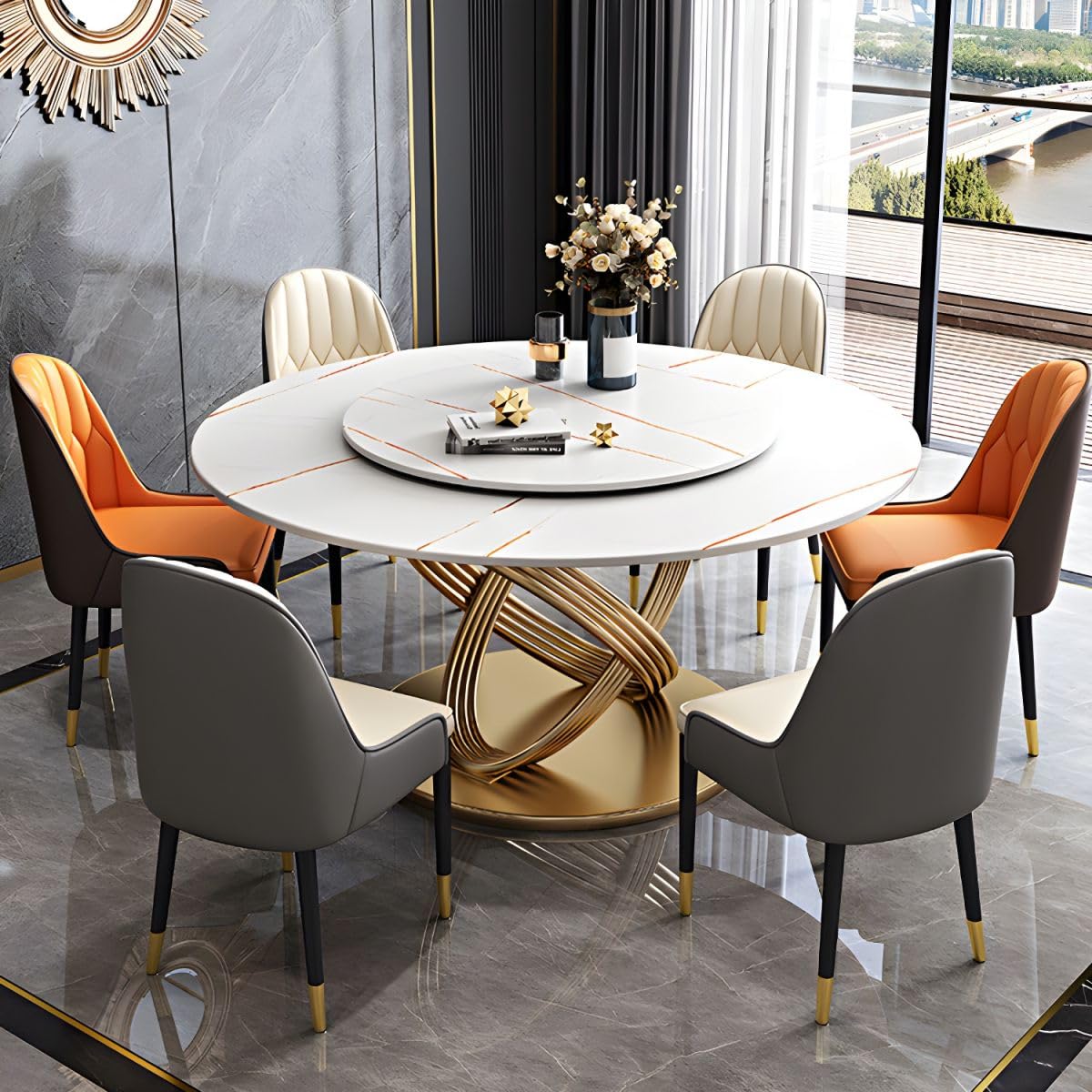 Vandana Interiors Traditional 47" Luxury Dining Table Round Convertible Dining Table with Pedestal - White Only Dining Cha... - Review, Price and Buying Guide