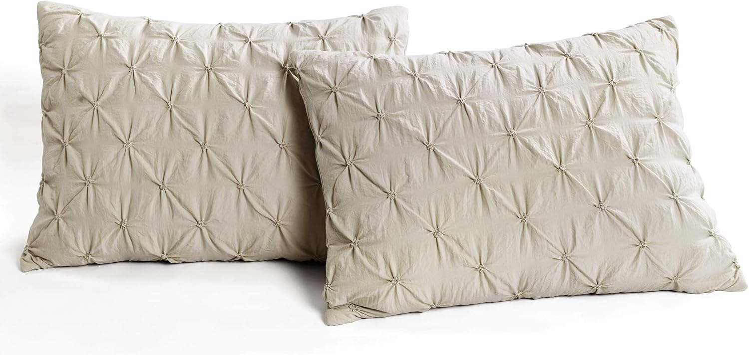 Lush Decor Ravello Pintuck Comforter Set - Luxe 5 Piece Textured Bedding Set - Traditional Glam & Farmhouse Inspired Bedroom Decor - Full/ Queen, Wheat