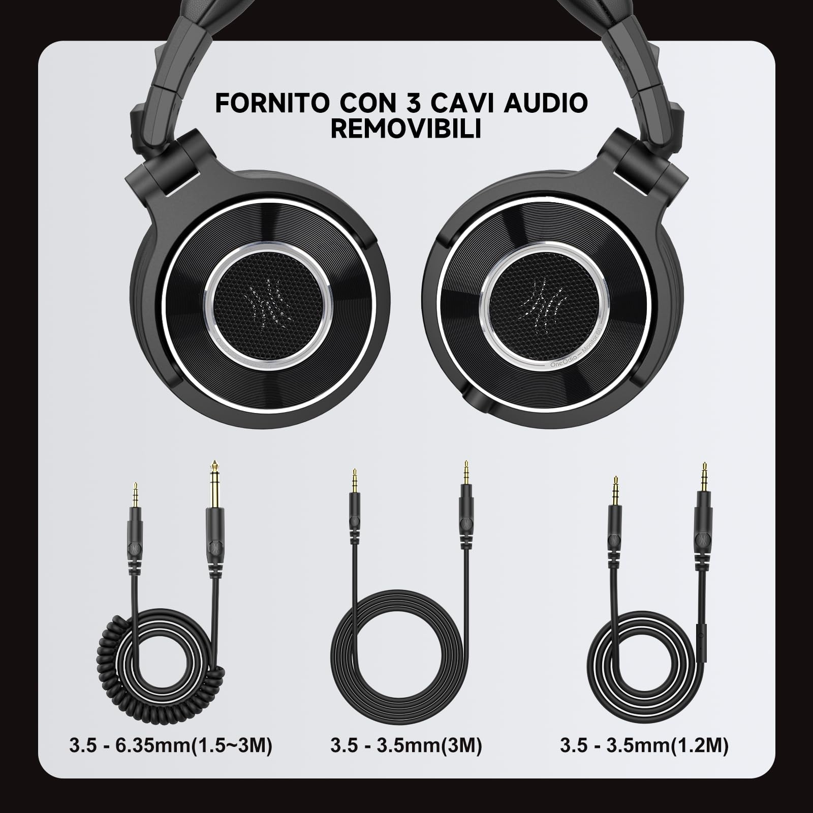 OneOdio Monitor 60 Cuffie Professionali da Studio, Cuffie Sopra l'orecchio con Driver da 50 mm Audio ad Alta Risoluzione, Cavo Staccabile (3,5 mm / 6,35 mm), per Podcast, Creatori, DJs, PC