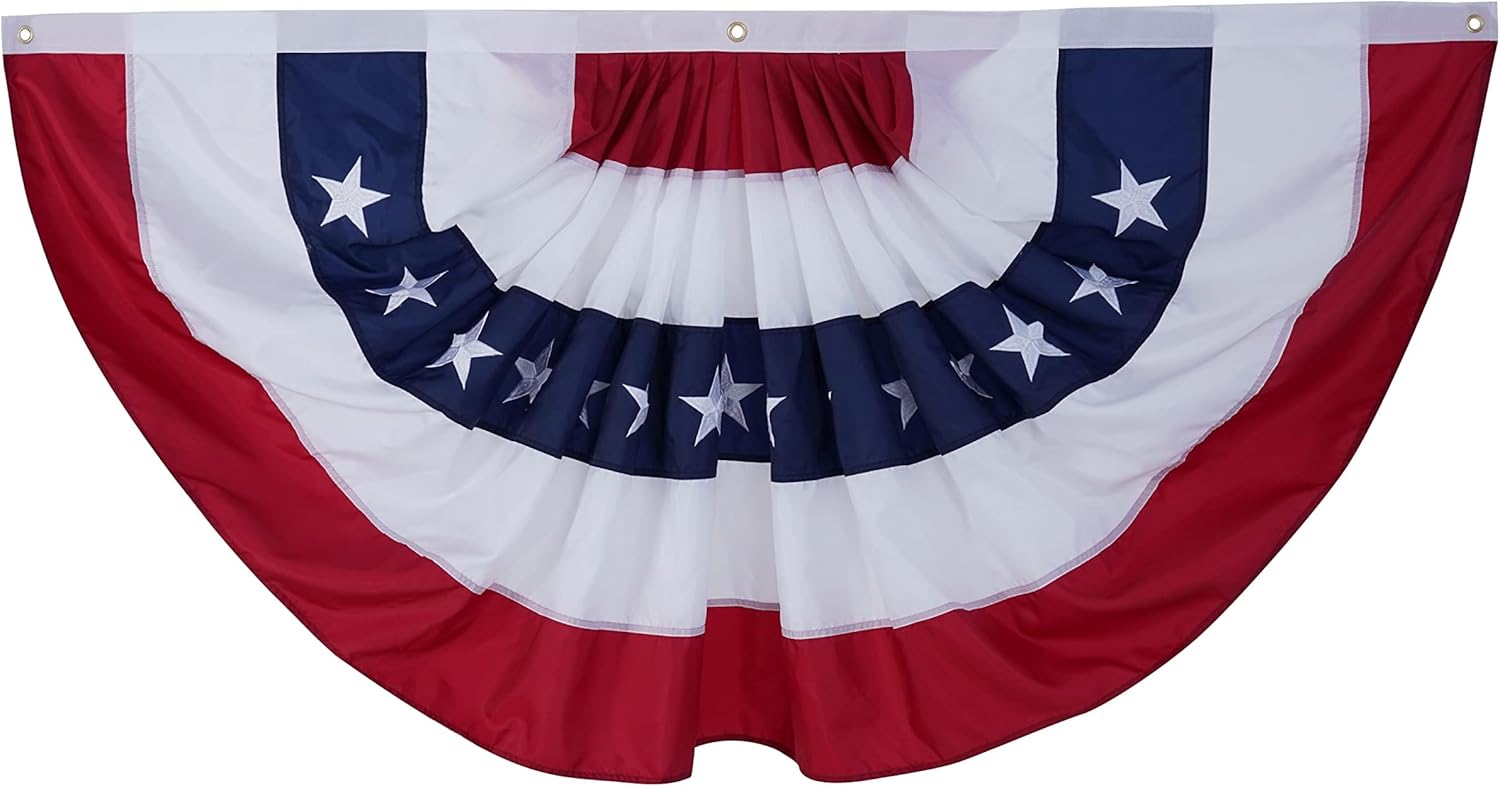 ROTERDON American Flag Bunting - 5x10 ft, Outdoor Patriotic Bunting, Embroidered 4th of july Decorations Outdoor, with Brass Grommets