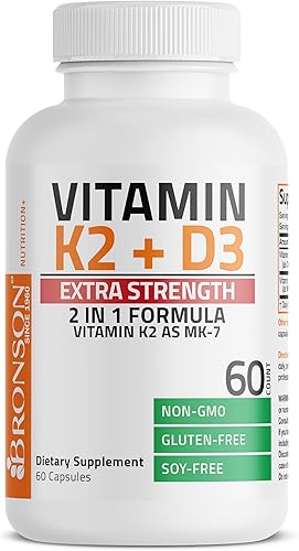 Vista 16 de Bronson Vitamina K2 (MK7) con suplemento extra fuerte D3 para la salud ósea y cardíaca Fórmula sin OMG 10,000 UI Vitamina D3 y 120 mcg Vitamina K2