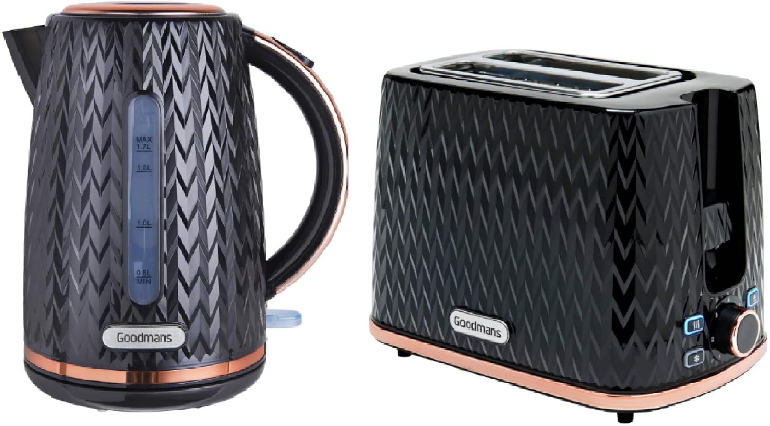 New Goodmans Textured 2 Slice Toaster and Kettle in Black