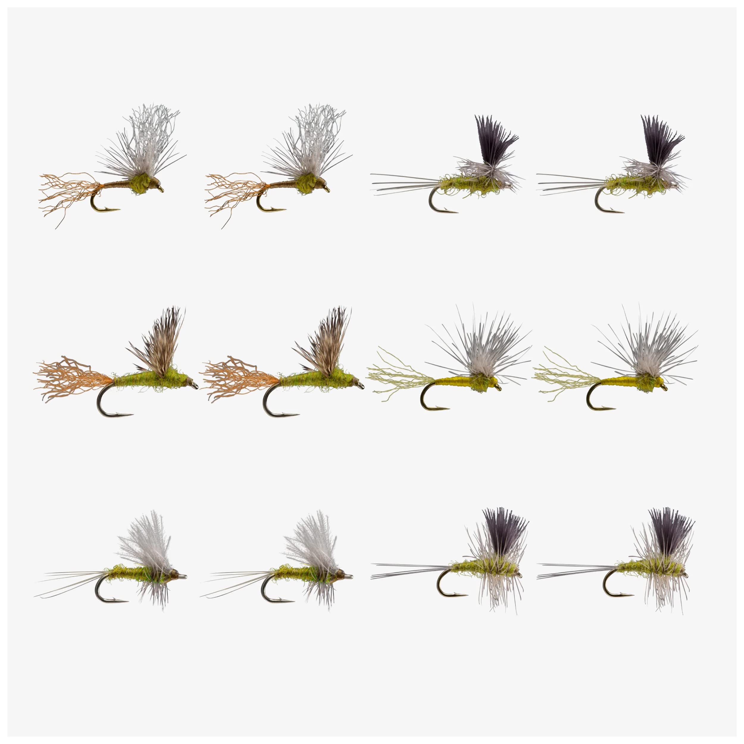 RIO Products Fly Fishing Flies Kit Assortment for Freshwater Fishing, Signature Flies for Trout, Bass, and Salmon, 7/11/12/13/15/20pcs (BWO Dry (12pc))