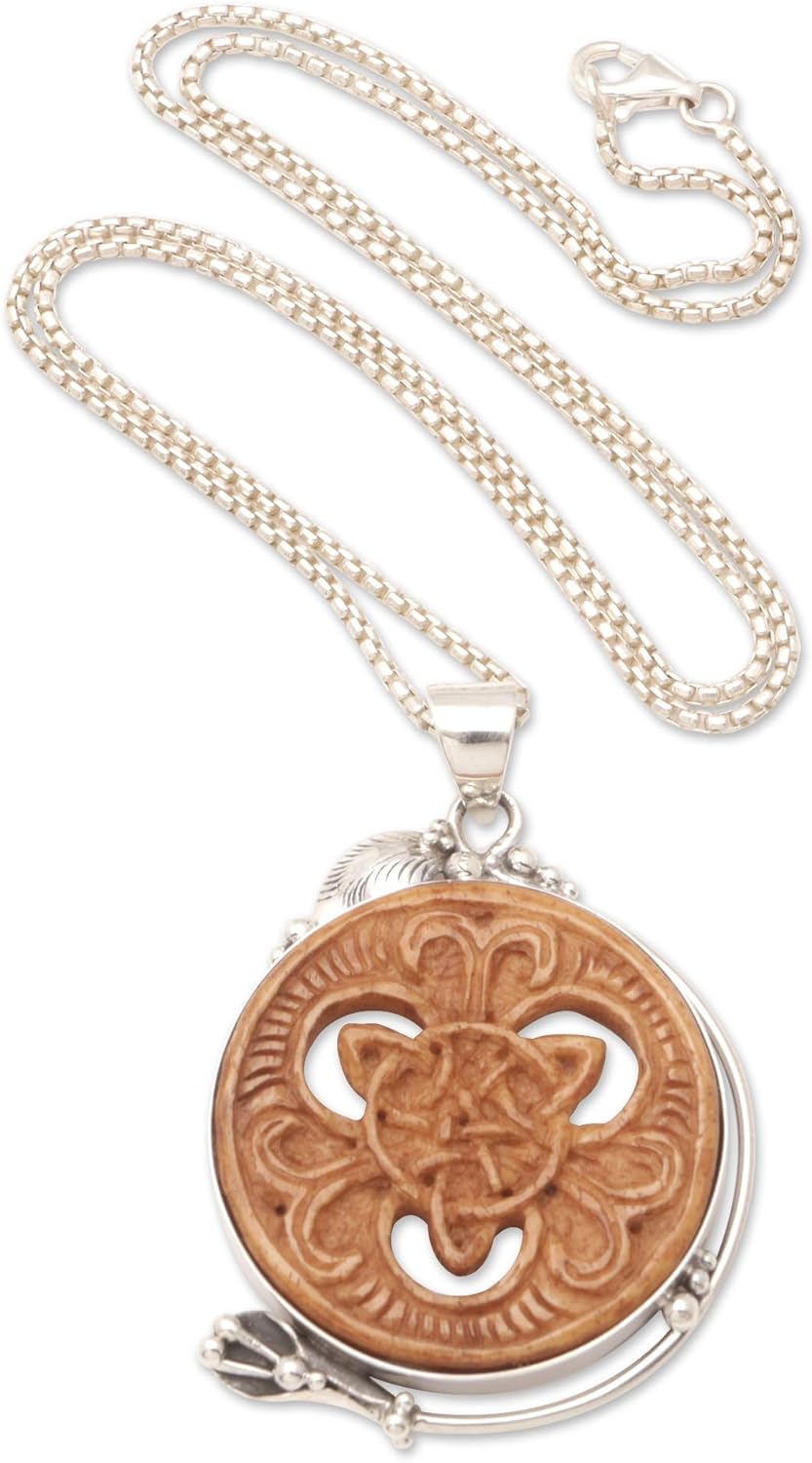 NOVICA No Stone .925 Sterling Silver Bone Men's Pendant Necklace 'Harmonious Triquetra'