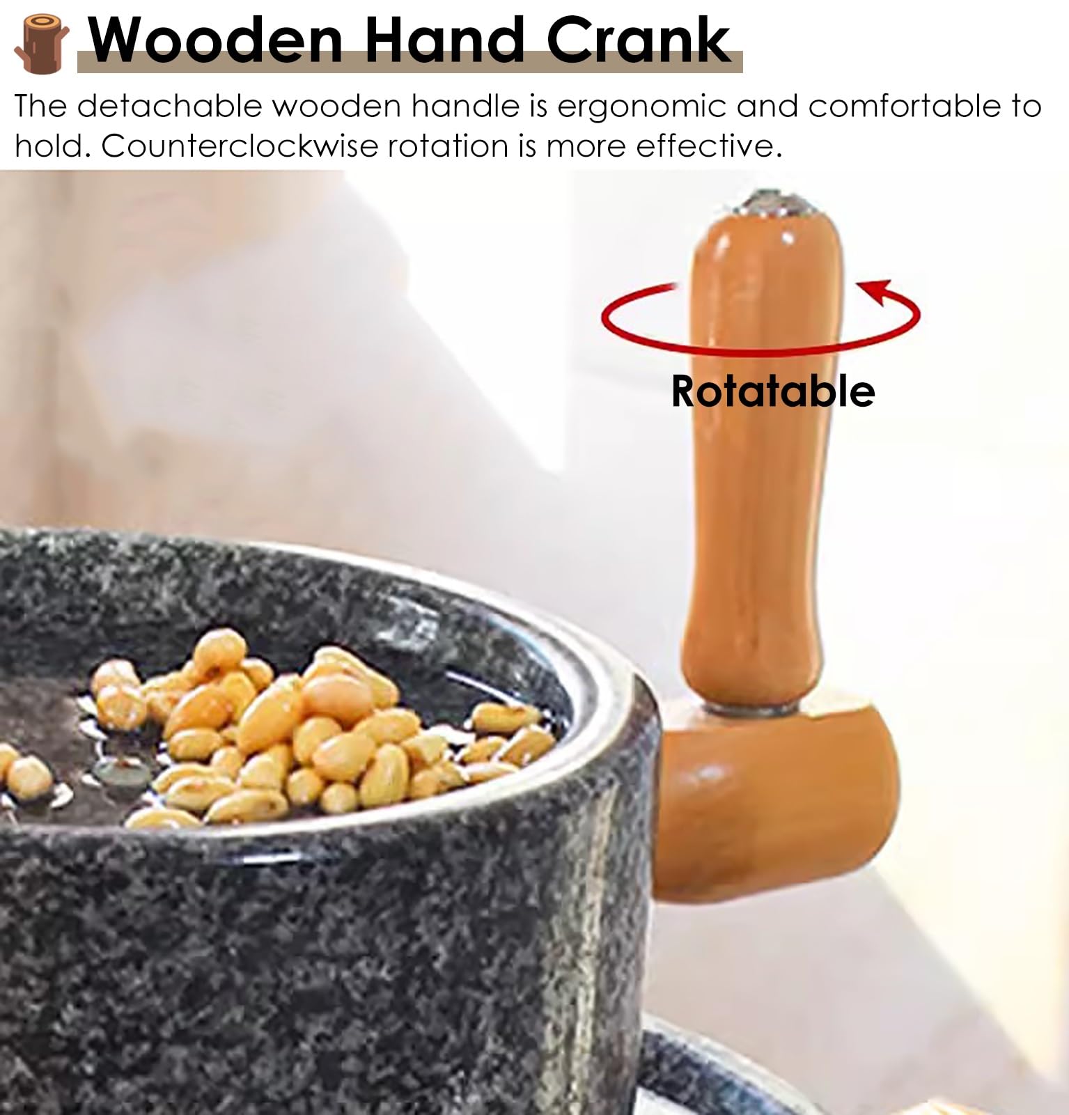 Generisch Hand-Getreidemühlenstein, großer Trocken-/Nassschleifstein, Fräsmaschine, Werkzeug für Damen, Handkurbelmühle, Pulverisierer für Muskatnuss/Gewürze, Bastel- und Lehrornamente, 25 x 40 cm