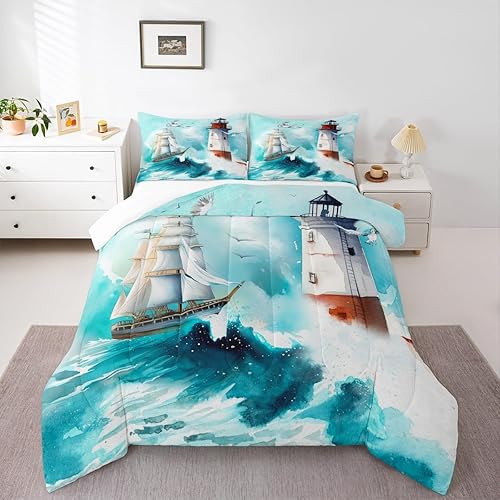 Miniatura 5 de Castle Fairy Juego de edredón náutico tamaño individual, juego de ropa de cama de 2 piezas para niños, adolescentes, niños, niñas, decoración de