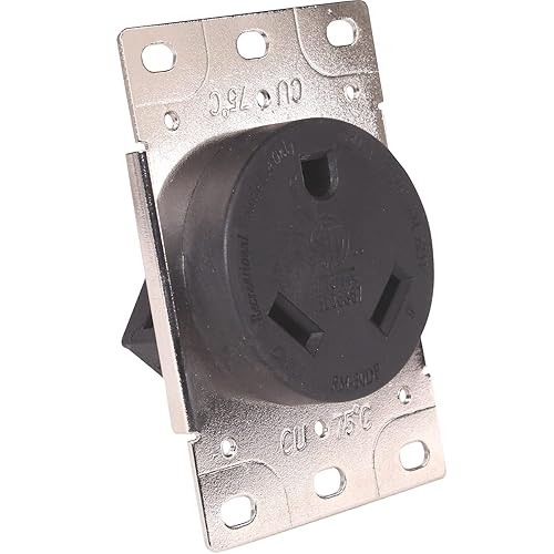 Miniatura 2 de Journeyman-Pro RV 30 Amp, 125 voltios, NEMA TT-30R, 2P, 3W  Toma de corriente de montaje empotrado, hoja recta, grado industrial, conexión a tierra,