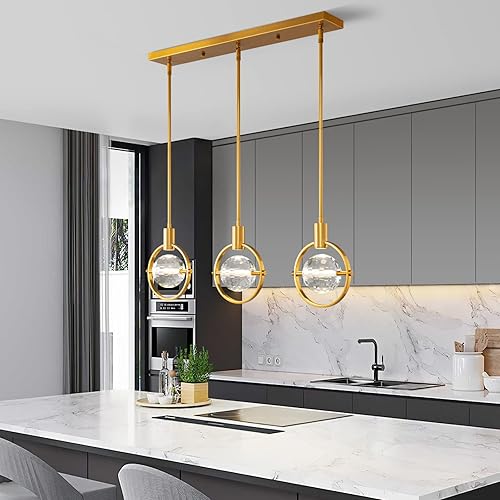 Miniatura 6 de Modern Pendant Lights Gold Brushed Brass Finish Pendant Lighting for Kitchen Island Dimmable LED Crystal Chandeliers Light Fixtures for Kitchen