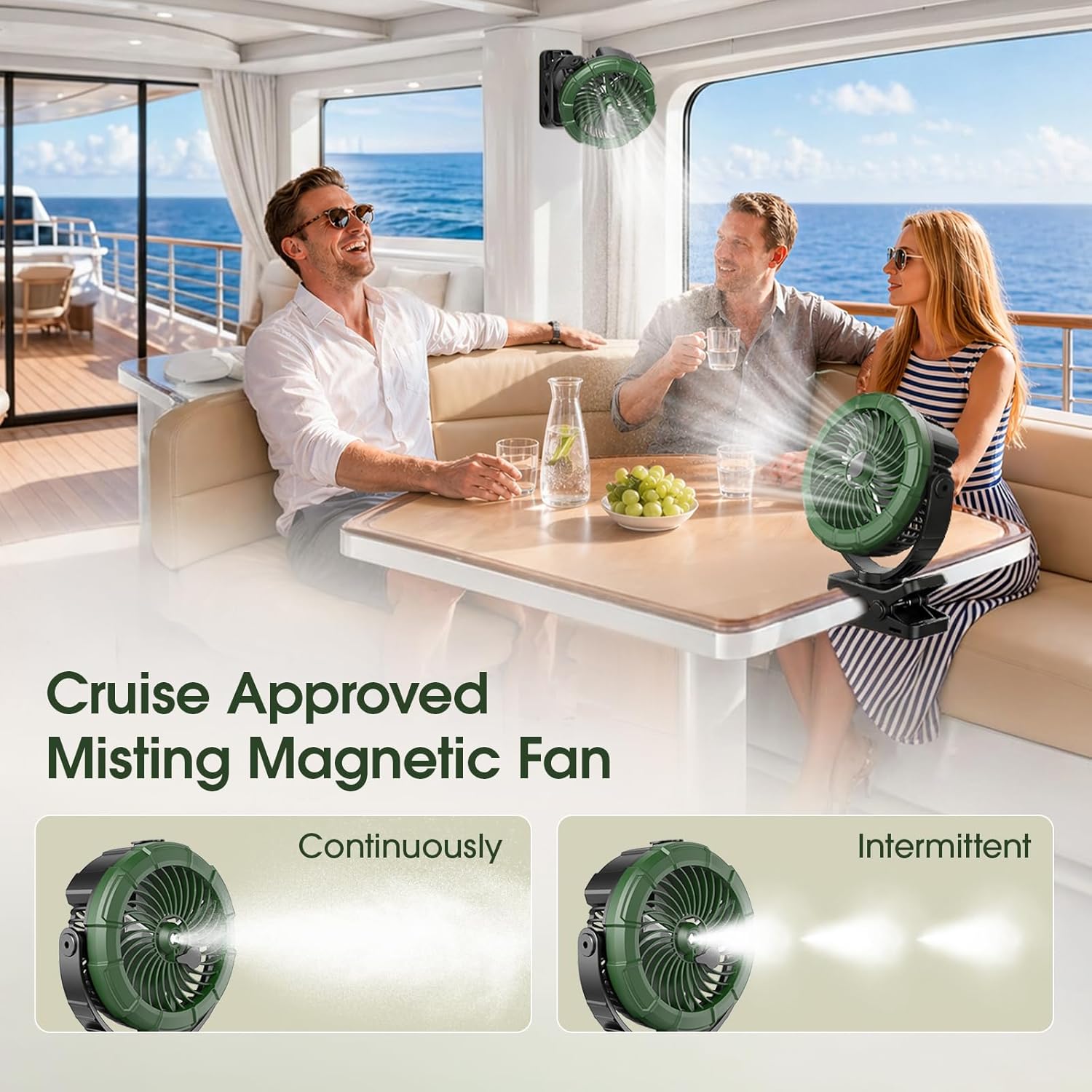 Ausic Misting Magnetic Cruise Fan, Portable Golf Cart Fans with Mist, [Max 45H Runtime] Outdoor Clip on Fan, Camping Stroller Fan with LED/Cooling Spray, Battery Rechargeable Fan for Travel/Beach