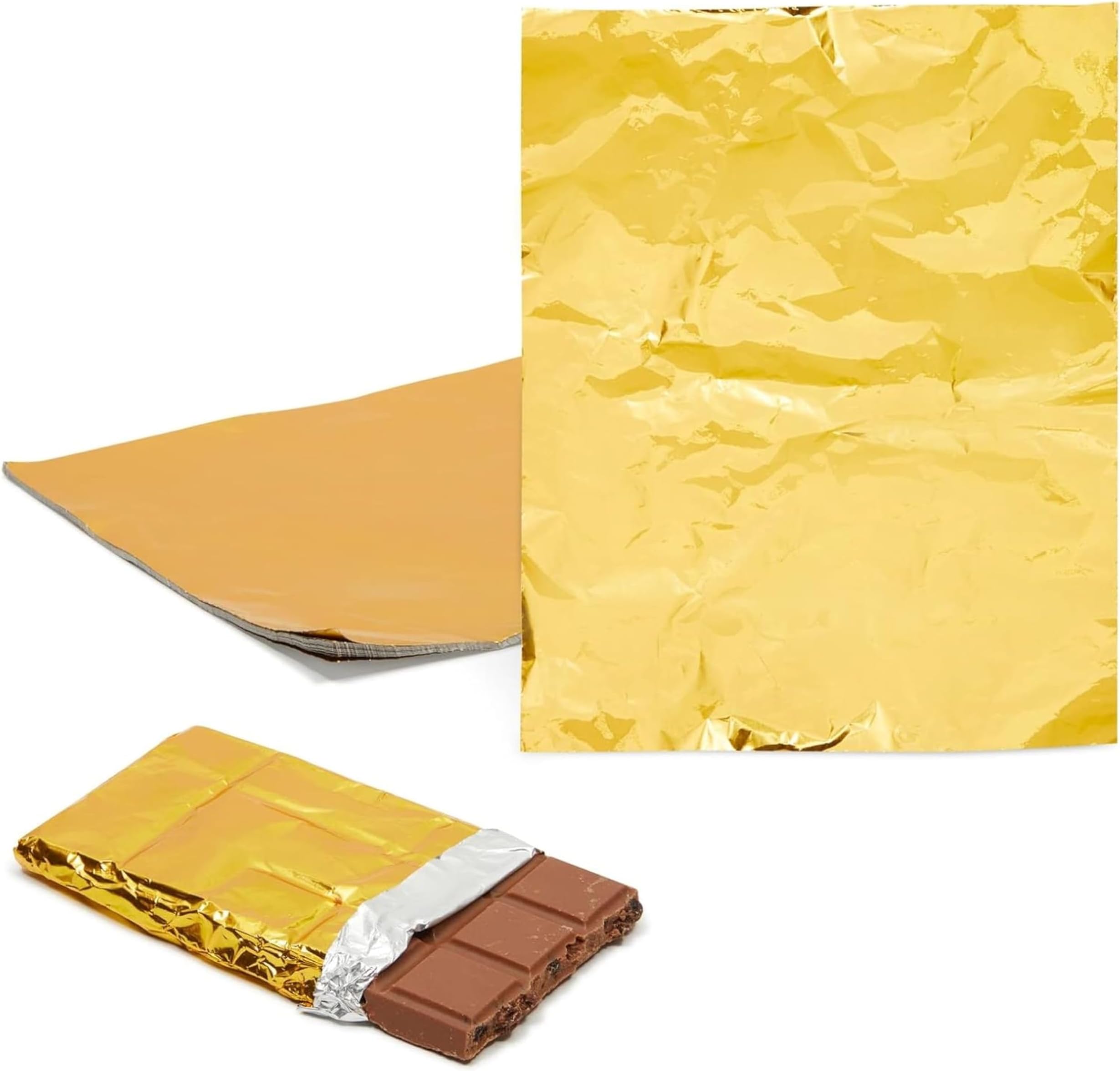 Juvale 100 Pack Gold Foil Sheets for Chocolate, Candy Bar Wrappers for Caramel and Sweets (6 x 7.5 In)